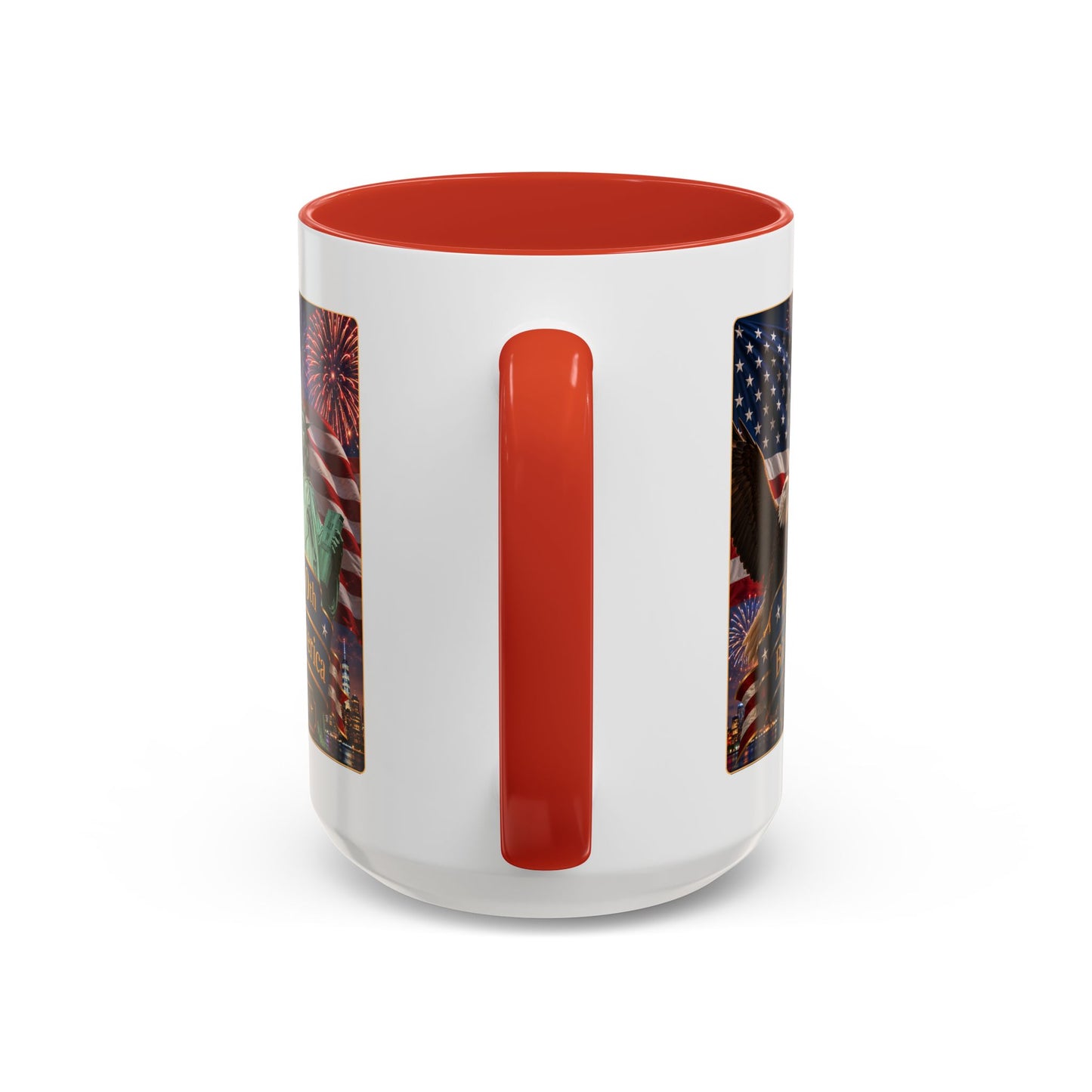 Patriotic Coffee Mug - "Happy 250th Birthday America 1776–2026" - Red or Blue Accent Color