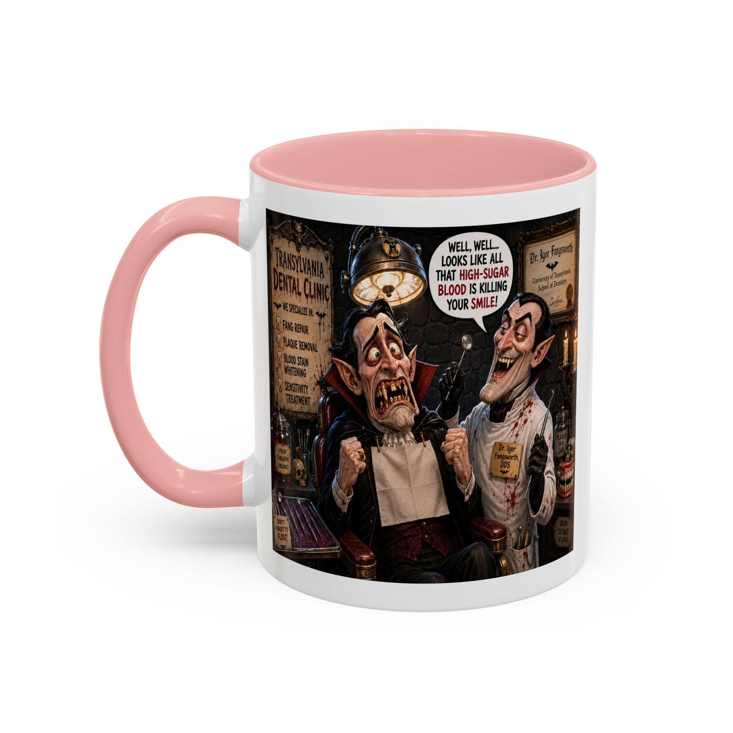 The Count’s Sugar Problem — Funny Vampire Halloween Mug (Accent Colors - Black, Red, Orange, Purple, Pink 11oz/15oz)