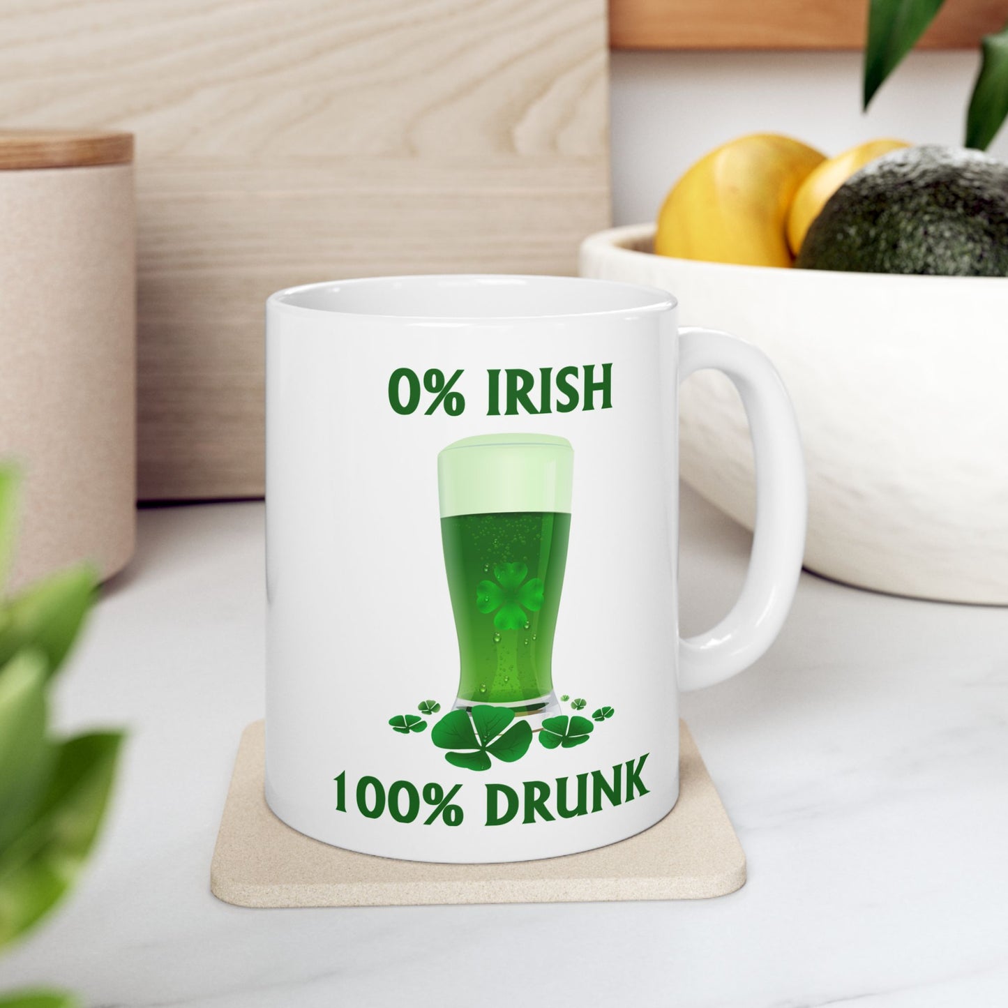 0% Irish 100% Drunk Funny St. Patrick's Day Coffee Mug (11oz/15oz)