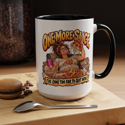 "One More Slice" – Fun Retro Female Pizza Lover - Accent Coffee Mug (11oz/15oz)