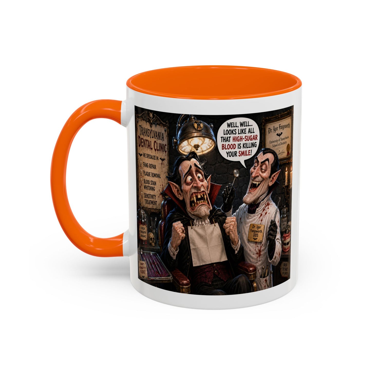 The Count’s Sugar Problem — Funny Vampire Halloween Mug (Accent Colors - Black, Red, Orange, Purple, Pink 11oz/15oz)