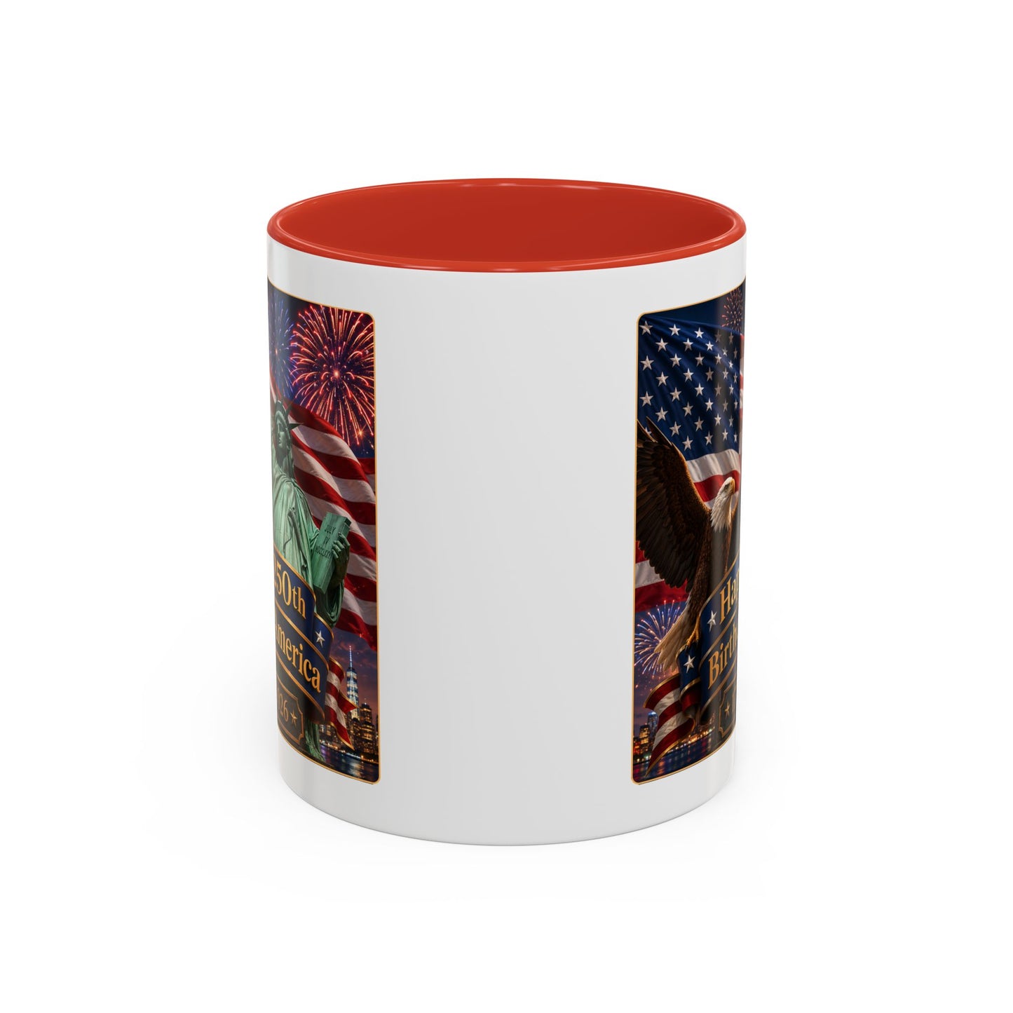 Patriotic Coffee Mug - "Happy 250th Birthday America 1776–2026" - Red or Blue Accent Color