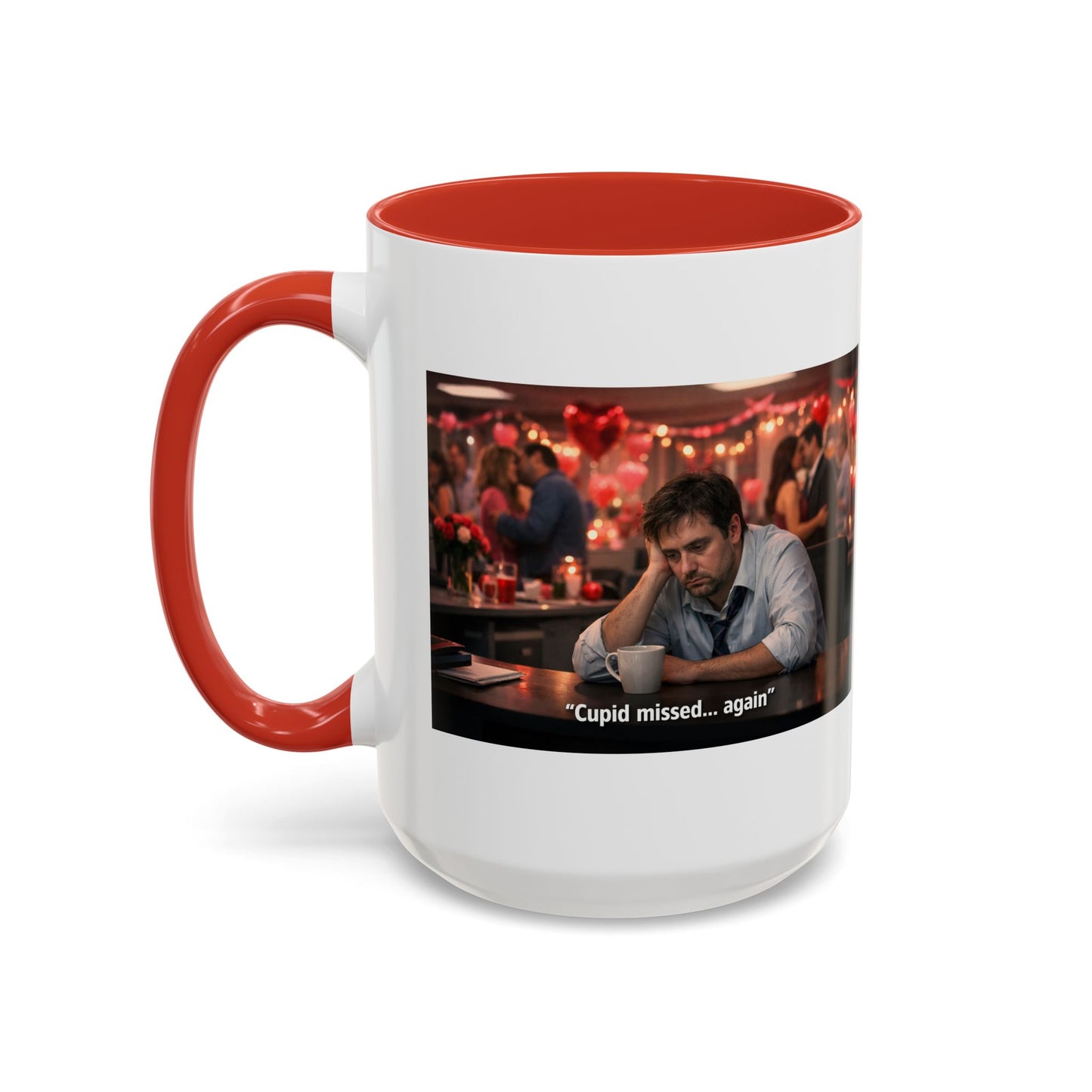 Cupid Missed… Again Funny Valentine Office Party Coffee Mug | Anti-Valentine Humorous Work Mug