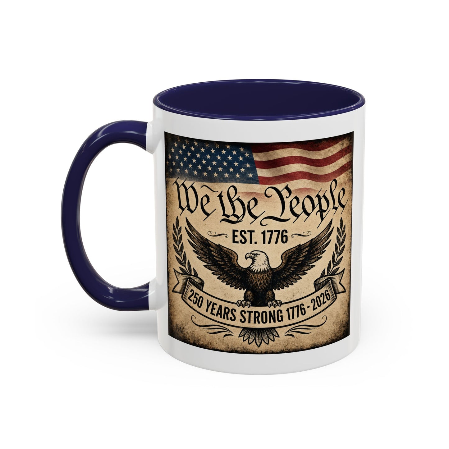 We The People 250th Anniversary Coffee Mug - Patriotic American Semicentennial Red or Blue Accent Mug