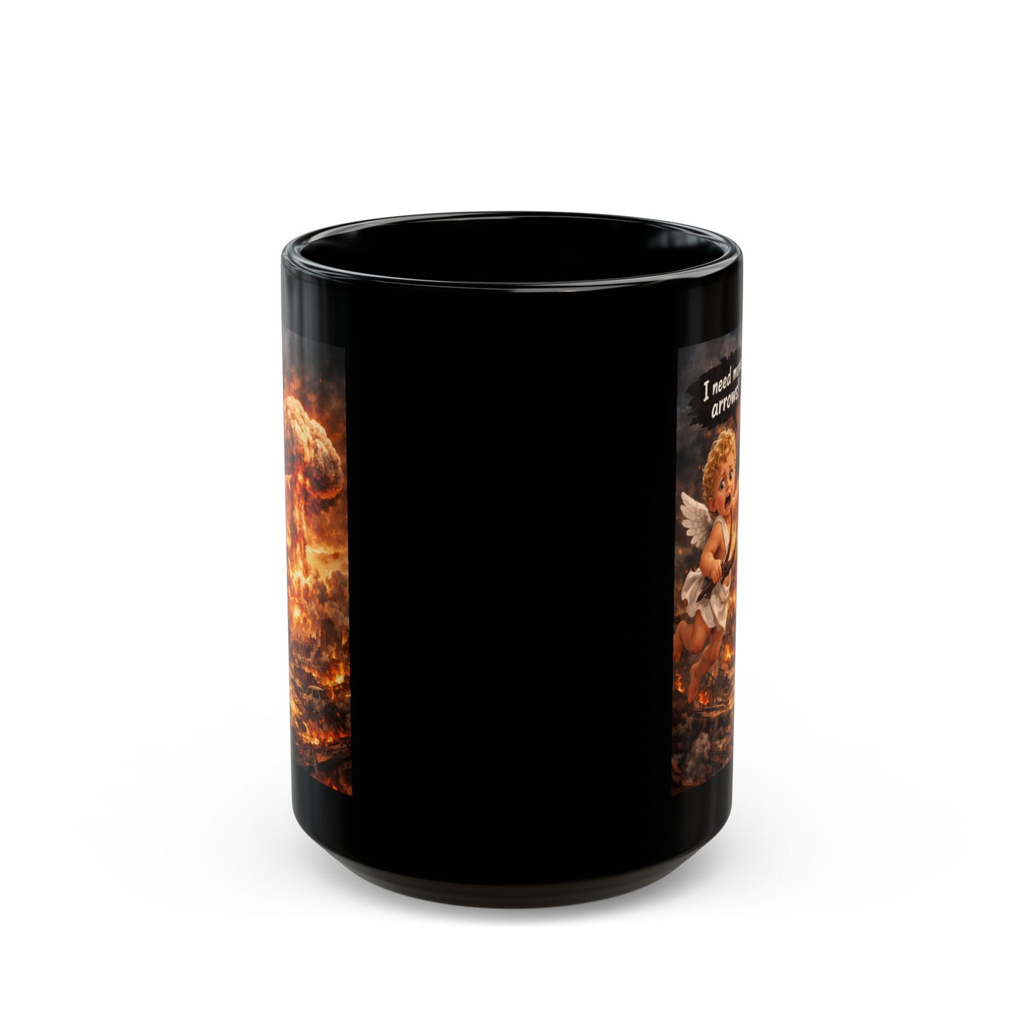 I Need More Arrows! Funny Cupid Apocalypse Coffee Mug | Dark Valentine Humor Mug | Anti-Valentine Gift