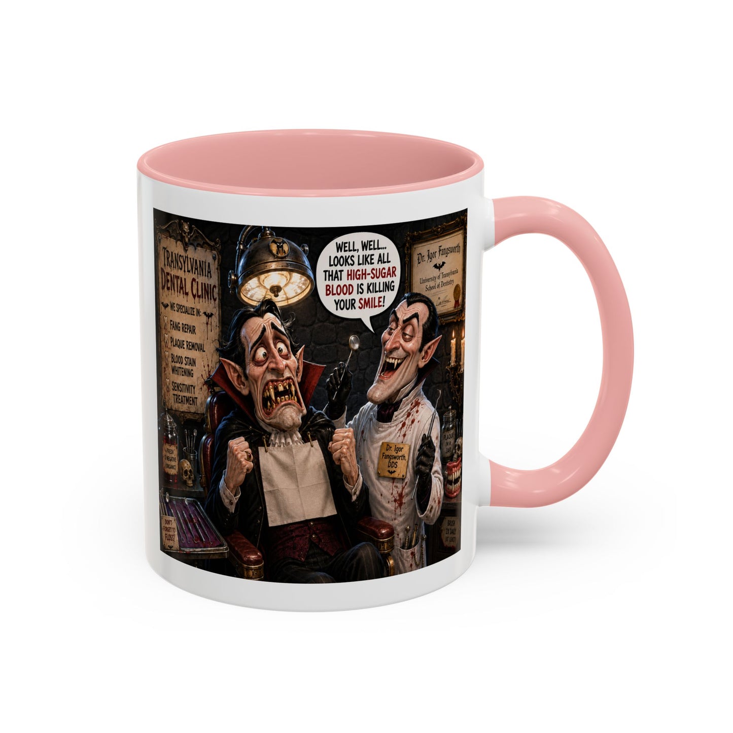 The Count’s Sugar Problem — Funny Vampire Halloween Mug (Accent Colors - Black, Red, Orange, Purple, Pink 11oz/15oz)