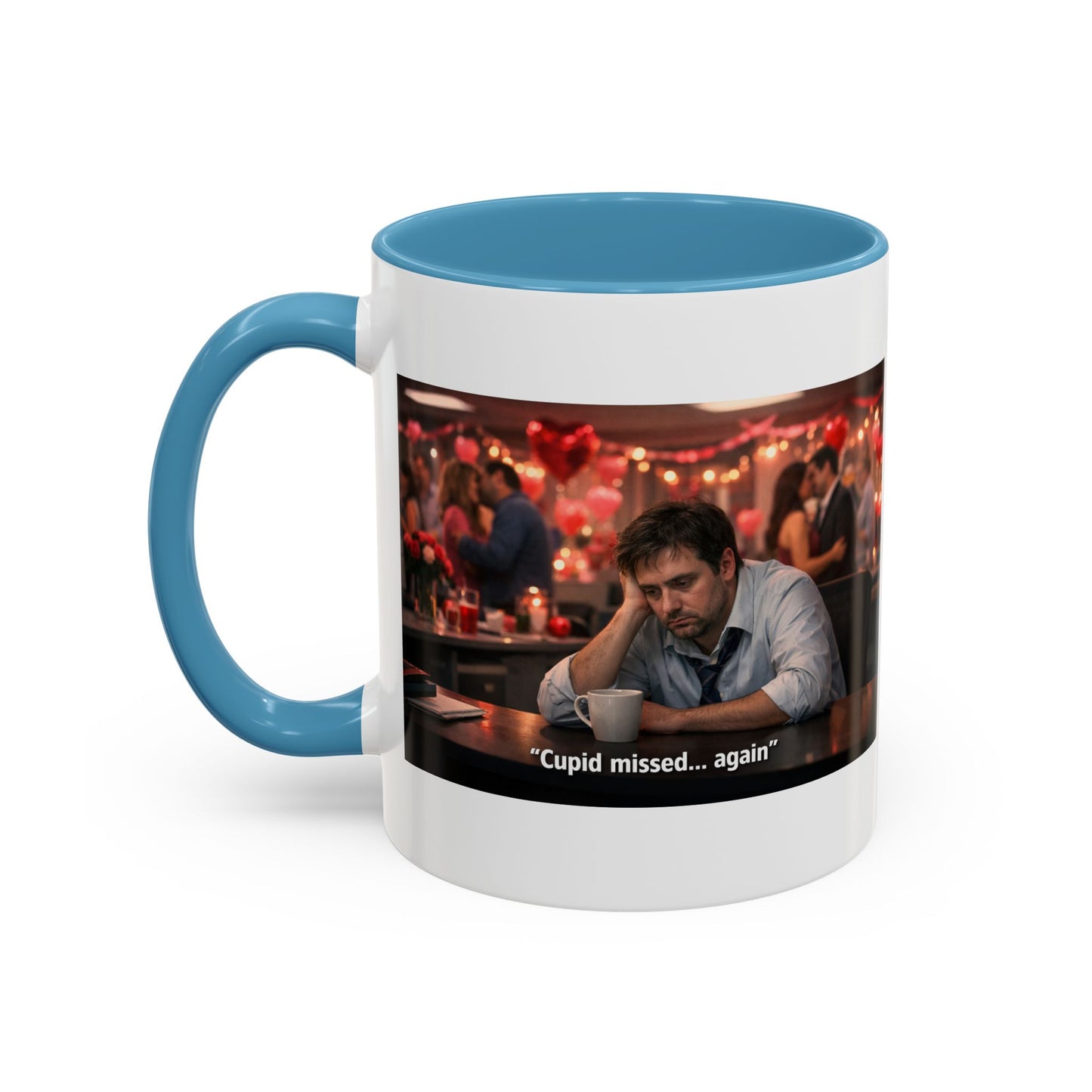 Cupid Missed… Again Funny Valentine Office Party Coffee Mug | Anti-Valentine Humorous Work Mug