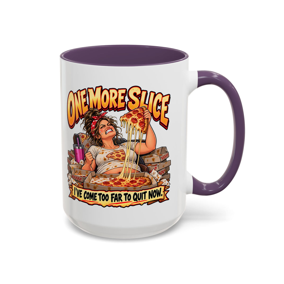 "One More Slice" – Fun Retro Female Pizza Lover - Accent Coffee Mug (11oz/15oz)