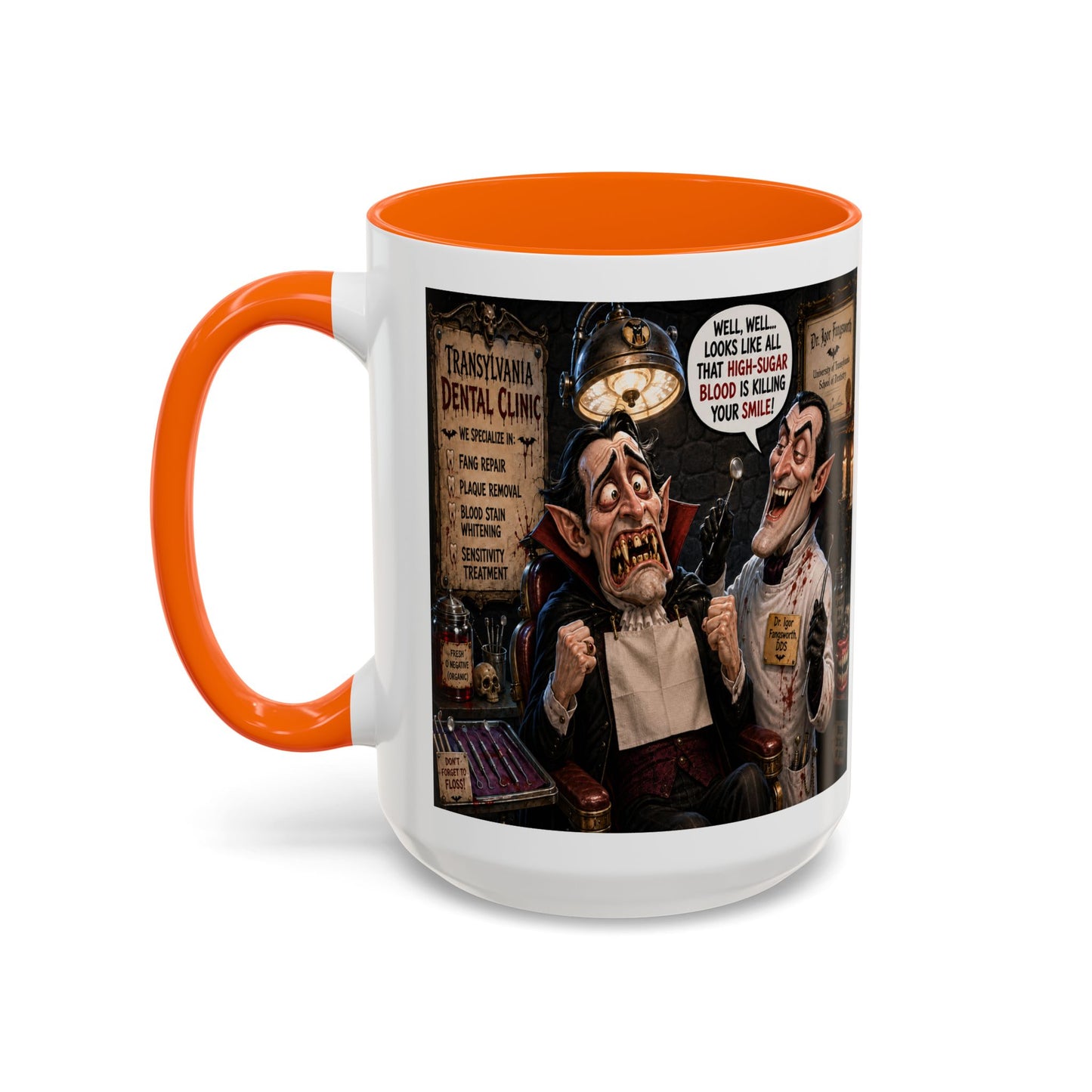 The Count’s Sugar Problem — Funny Vampire Halloween Mug (Accent Colors - Black, Red, Orange, Purple, Pink 11oz/15oz)