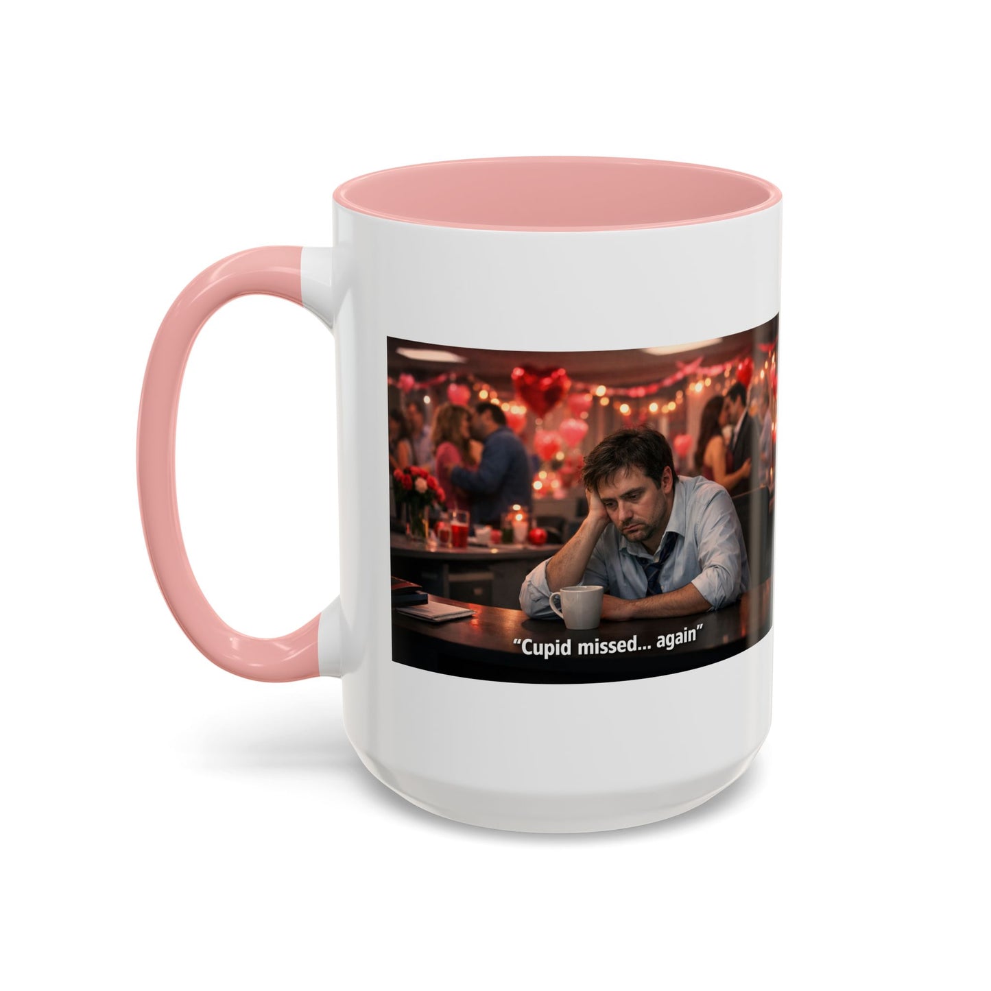 Cupid Missed… Again Funny Valentine Office Party Coffee Mug | Anti-Valentine Humorous Work Mug