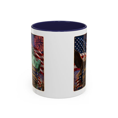 Patriotic Coffee Mug - "Happy 250th Birthday America 1776–2026" - Red or Blue Accent Color