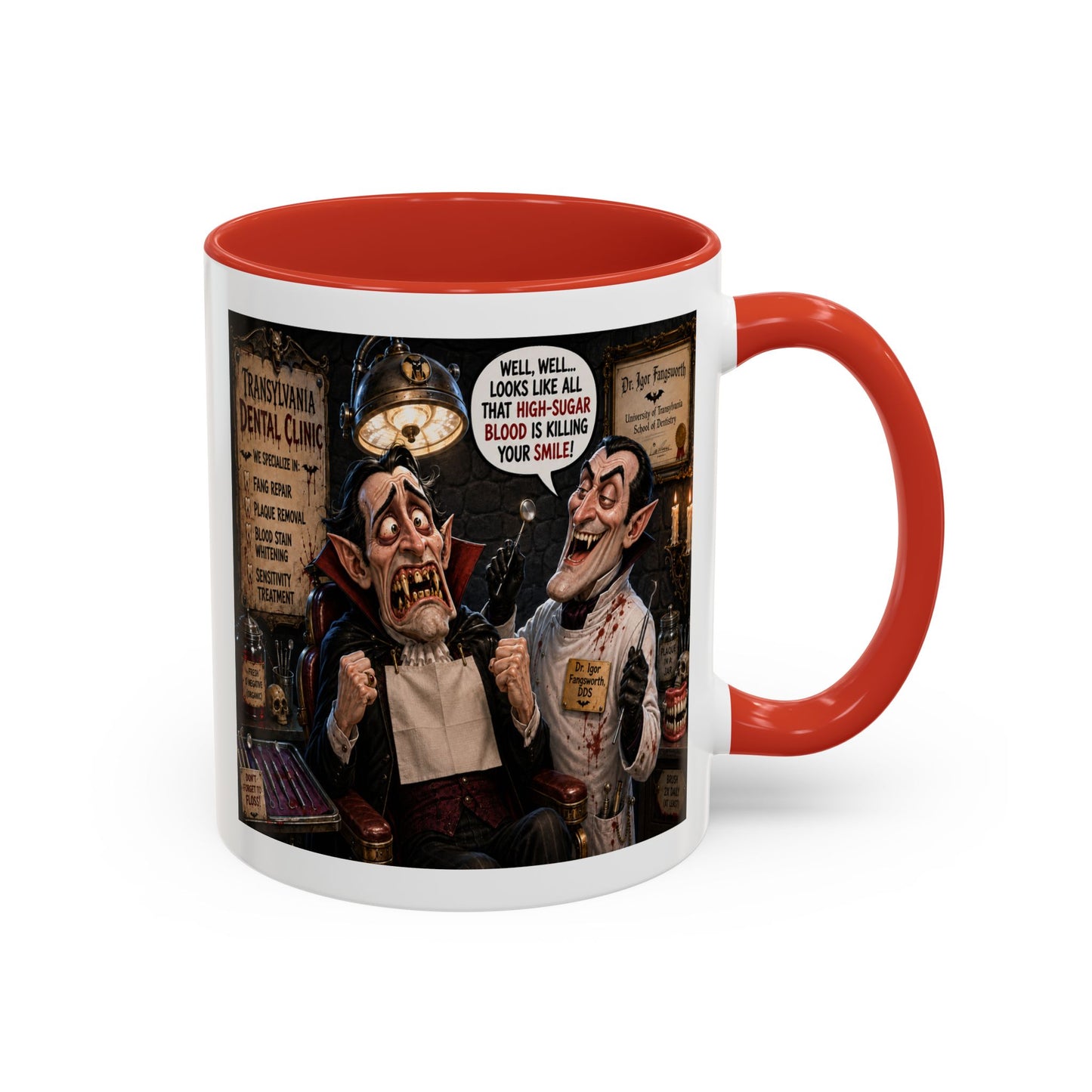 The Count’s Sugar Problem — Funny Vampire Halloween Mug (Accent Colors - Black, Red, Orange, Purple, Pink 11oz/15oz)