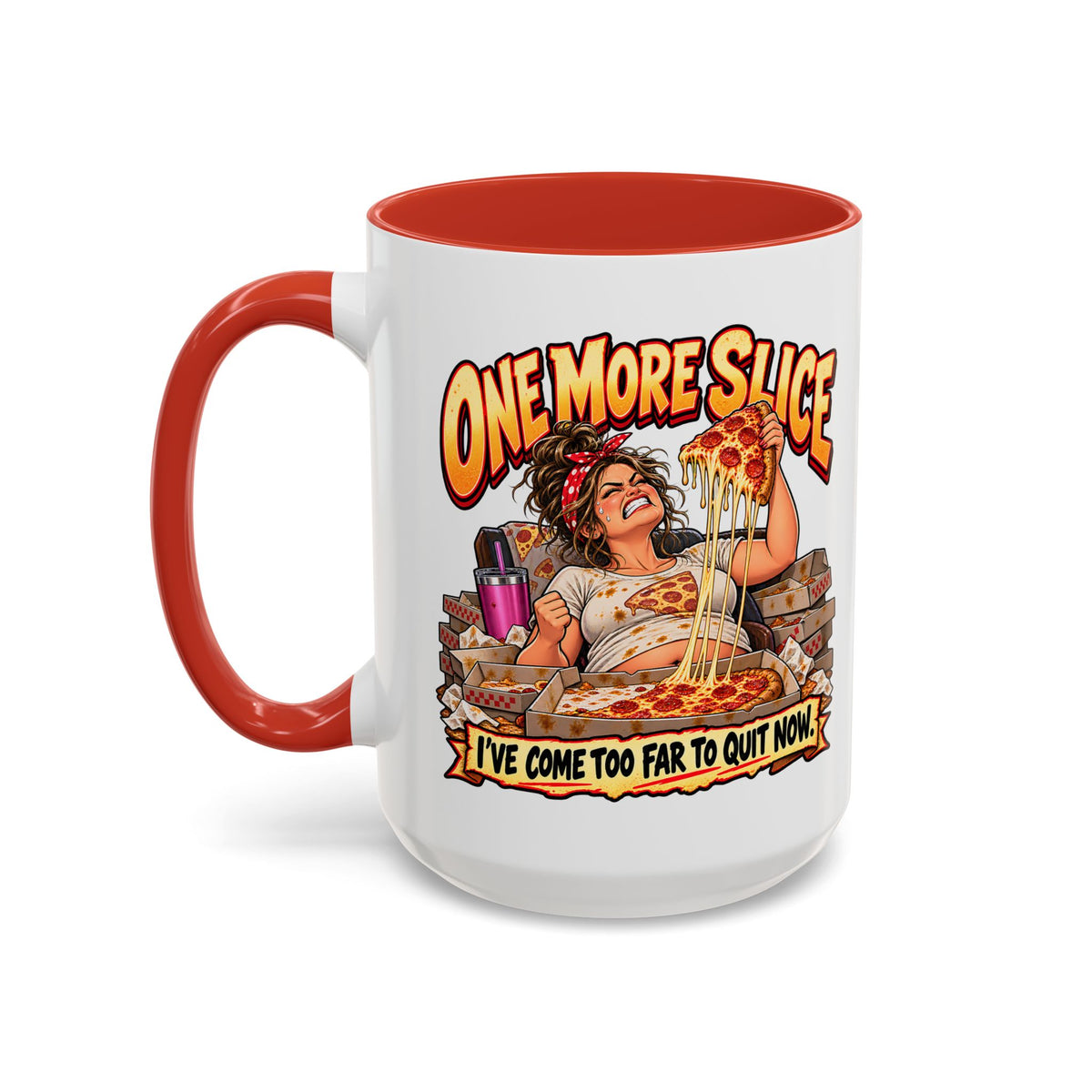 "One More Slice" – Fun Retro Female Pizza Lover - Accent Coffee Mug (11oz/15oz)