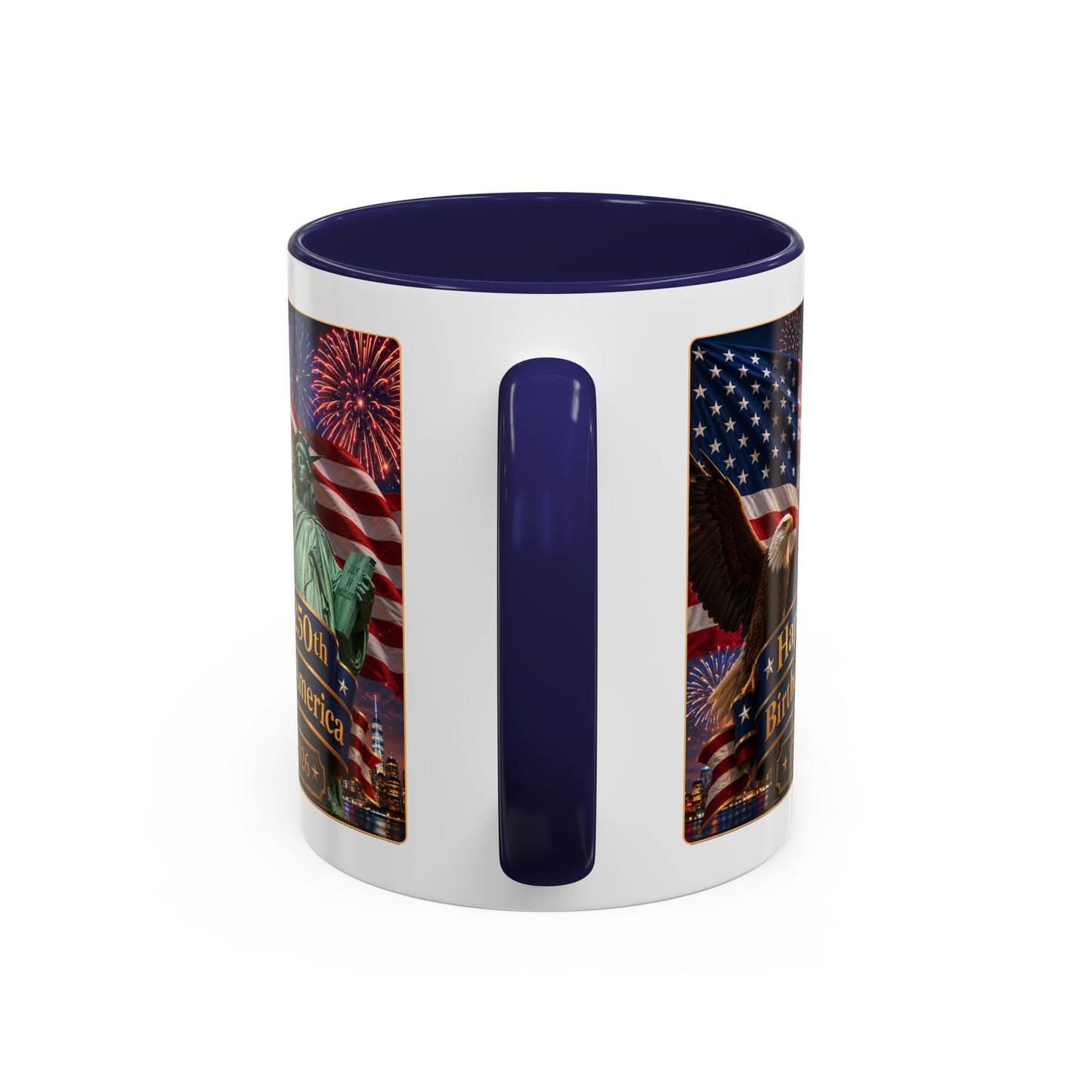 Patriotic Coffee Mug - "Happy 250th Birthday America 1776–2026" - Red or Blue Accent Color