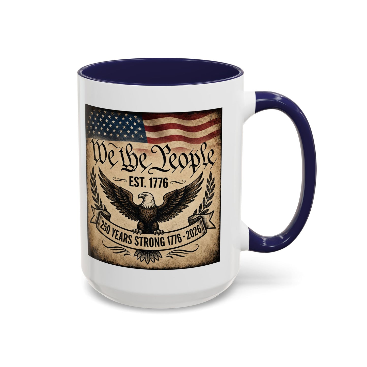 We The People 250th Anniversary Coffee Mug - Patriotic American Semicentennial Red or Blue Accent Mug