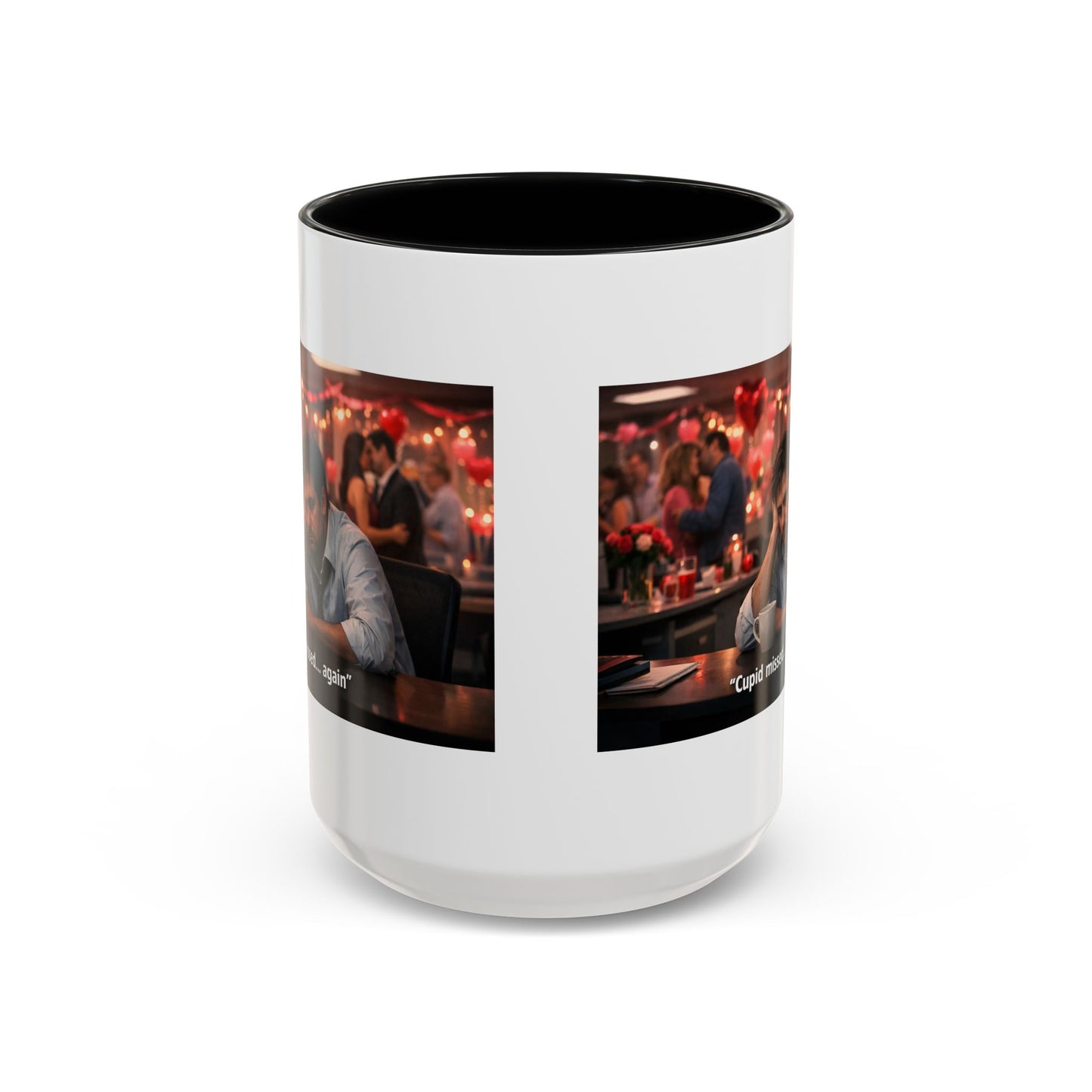 Cupid Missed… Again Funny Valentine Office Party Coffee Mug | Anti-Valentine Humorous Work Mug