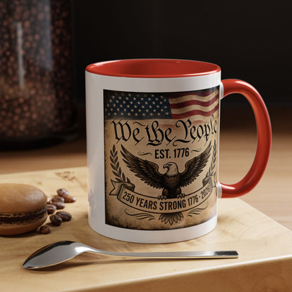 We The People 250th Anniversary Coffee Mug - Patriotic American Semicentennial Red or Blue Accent Mug