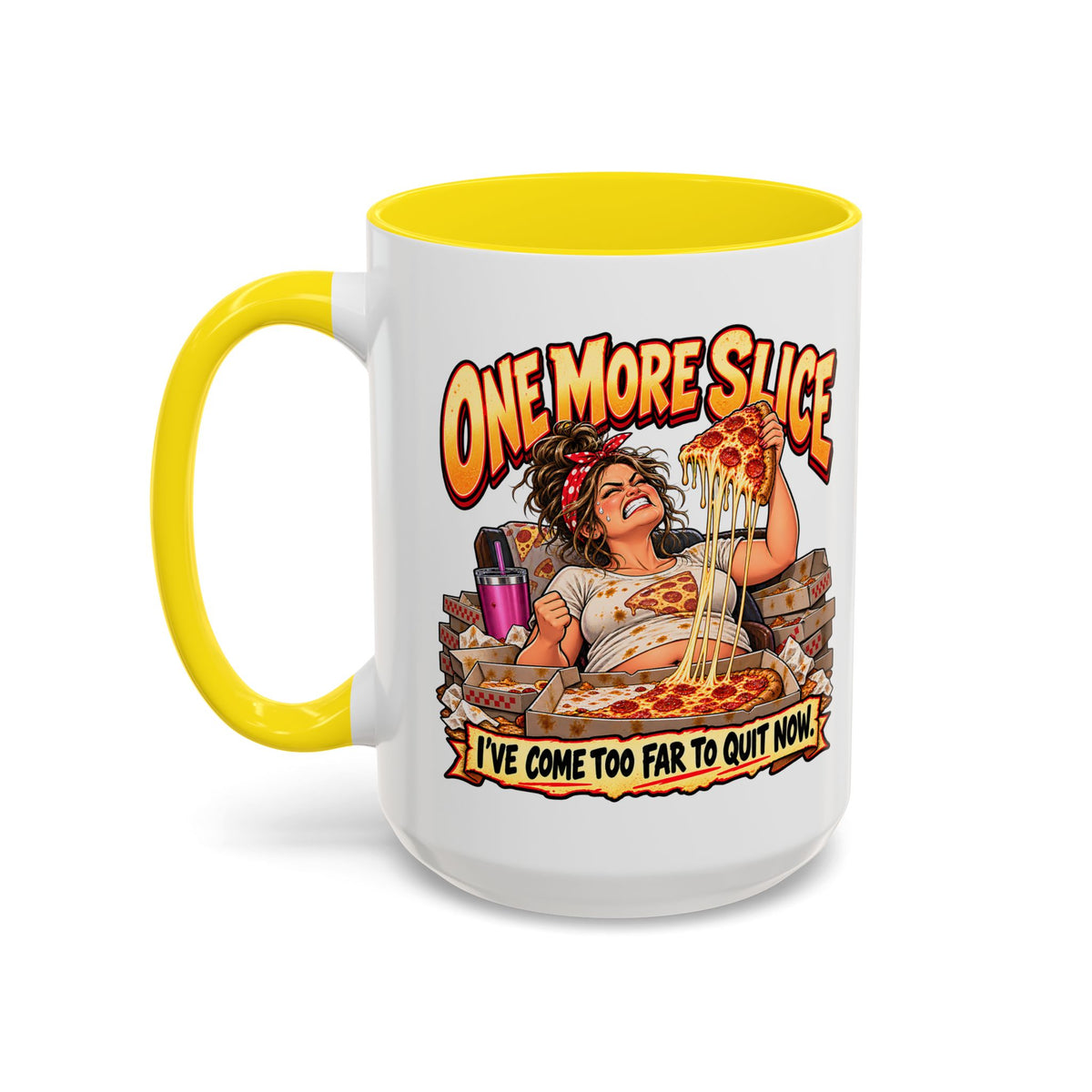 "One More Slice" – Fun Retro Female Pizza Lover - Accent Coffee Mug (11oz/15oz)