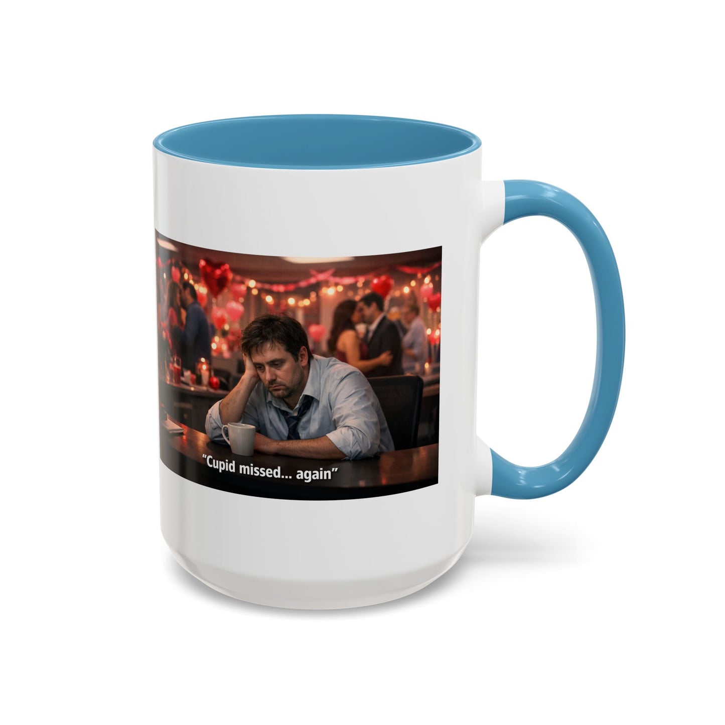 Cupid Missed… Again Funny Valentine Office Party Coffee Mug | Anti-Valentine Humorous Work Mug