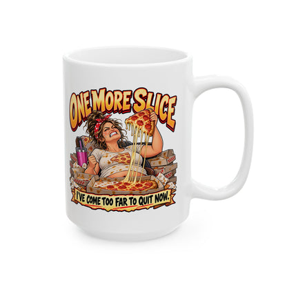"One More Slice" – Fun Retro Female Pizza Lover Coffee Mug (11oz/15oz)