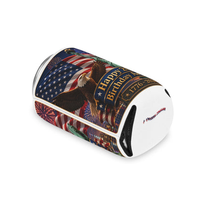 Happy 250th Birthday America Can Cooler – "Happy 250th Birthday America 1776–2026" Patriotic Beer or Soda Koozie