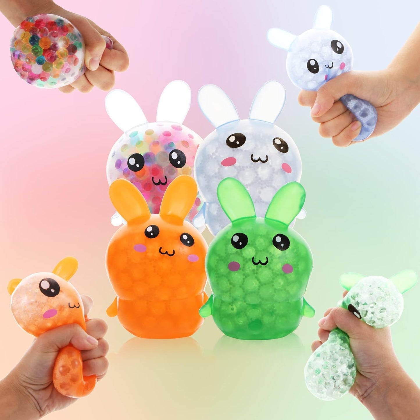 4 Pack Squishy Easter Bunny Stress Balls for Easter Basket Stuffers
