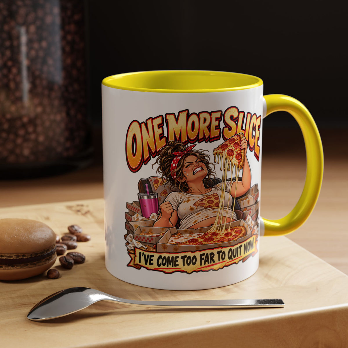 "One More Slice" – Fun Retro Female Pizza Lover - Accent Coffee Mug (11oz/15oz)