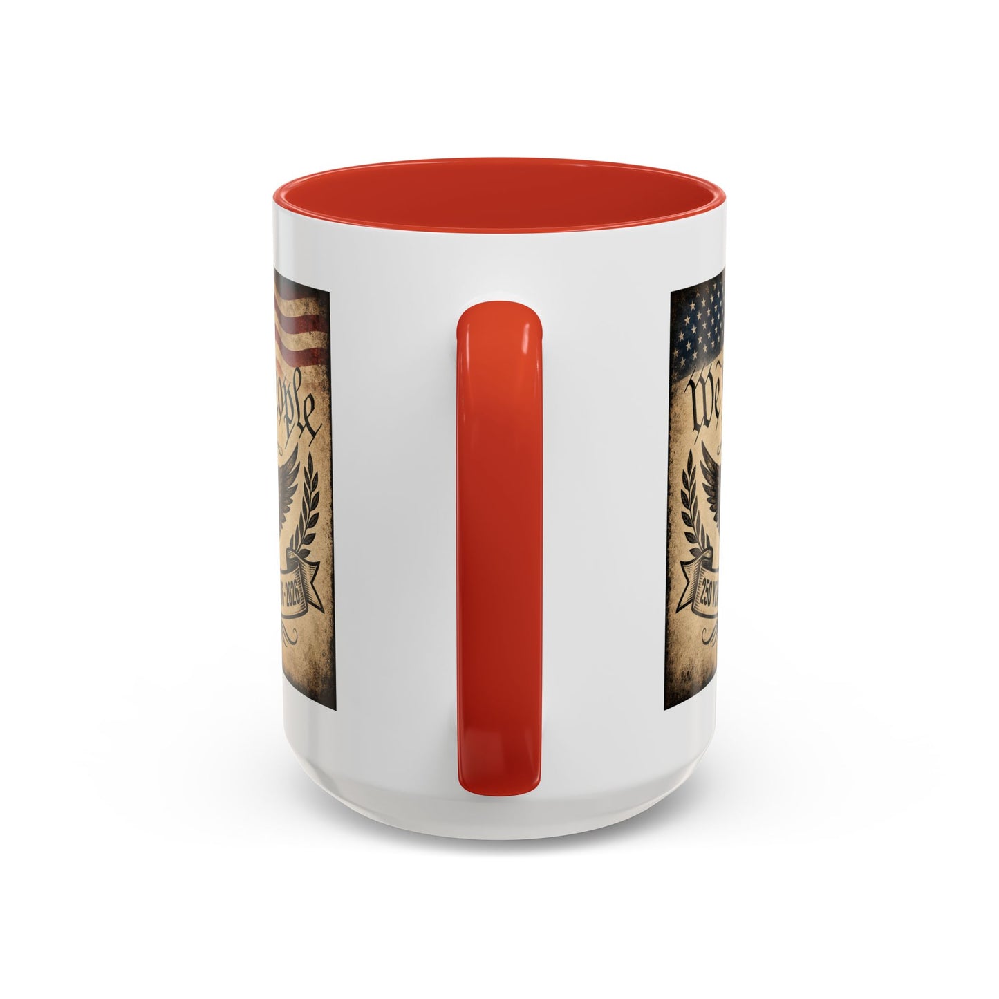 We The People 250th Anniversary Coffee Mug - Patriotic American Semicentennial Red or Blue Accent Mug