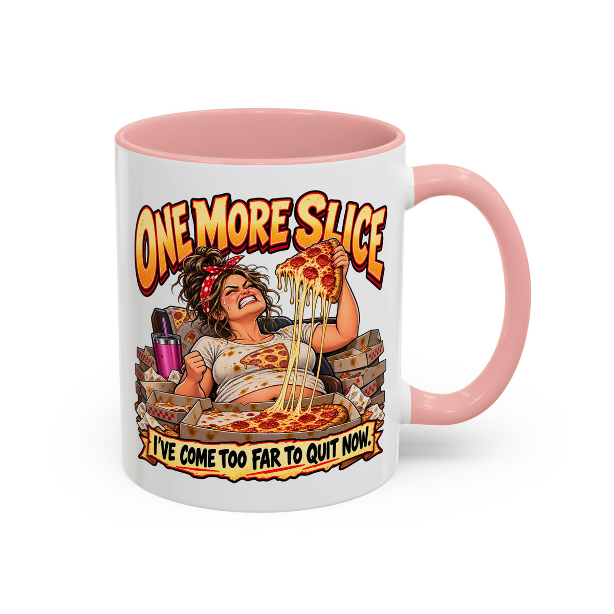 "One More Slice" – Fun Retro Female Pizza Lover - Accent Coffee Mug (11oz/15oz)