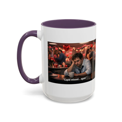 Cupid Missed… Again Funny Valentine Office Party Coffee Mug | Anti-Valentine Humorous Work Mug