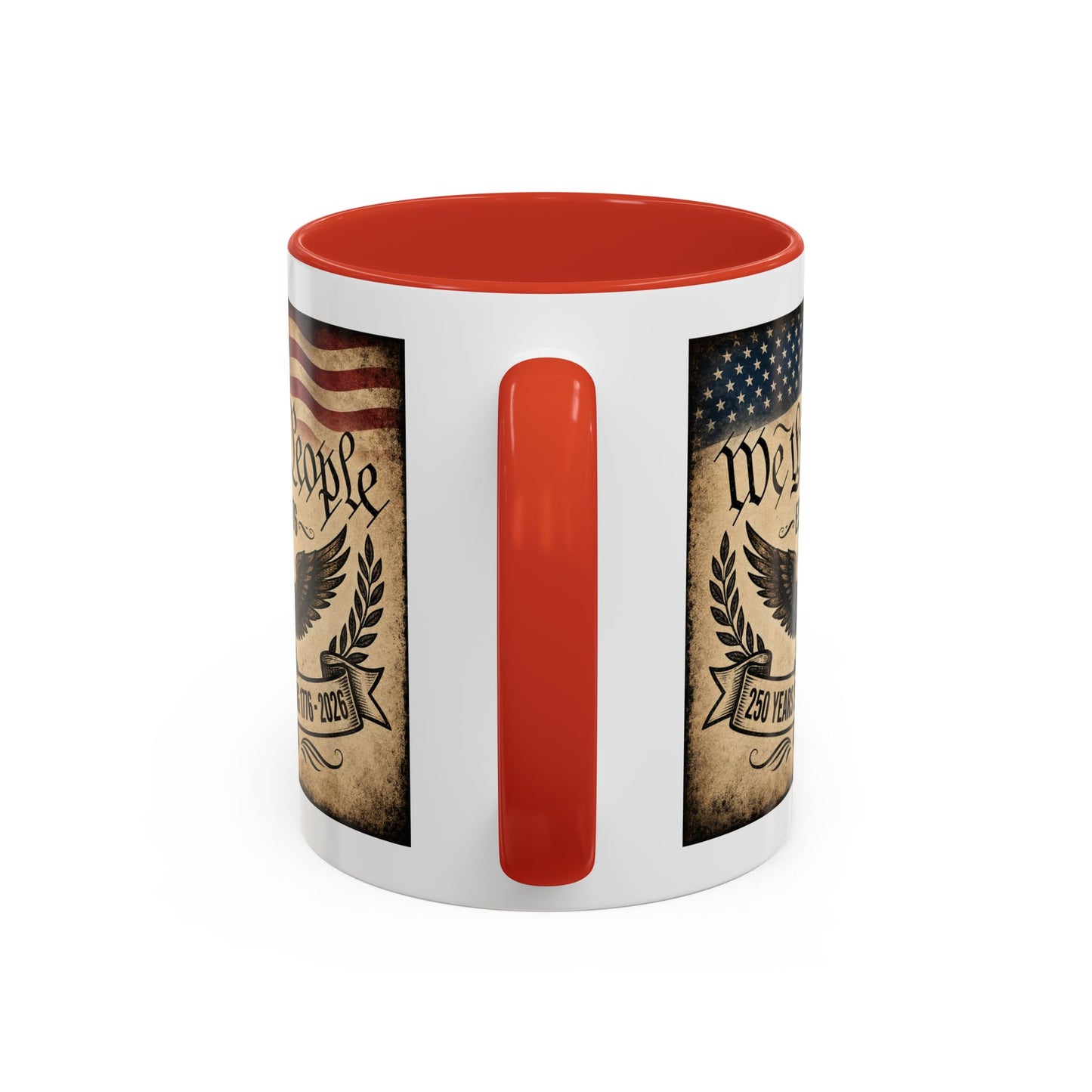 We The People 250th Anniversary Coffee Mug - Patriotic American Semicentennial Red or Blue Accent Mug