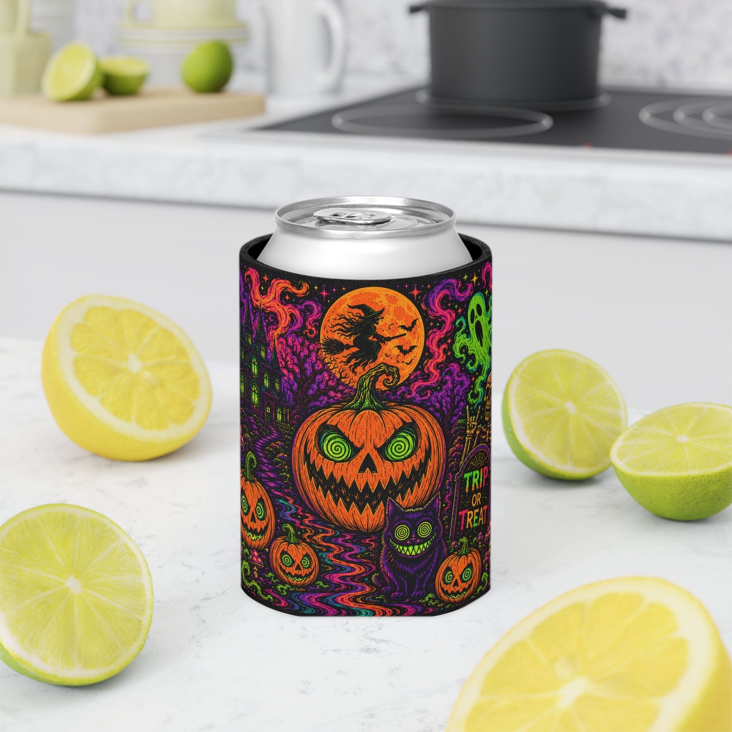 Trip or Treat - Psychedelic Halloween Beer and Soda Koozie