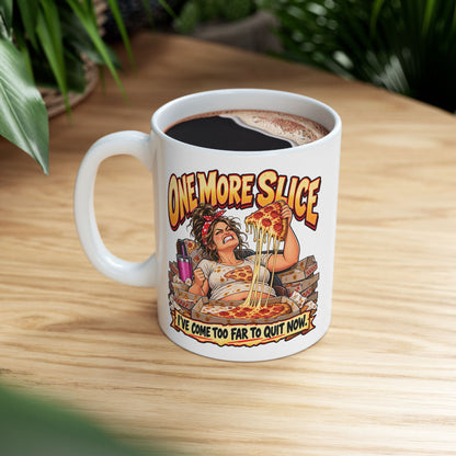 "One More Slice" – Fun Retro Female Pizza Lover Coffee Mug (11oz/15oz)