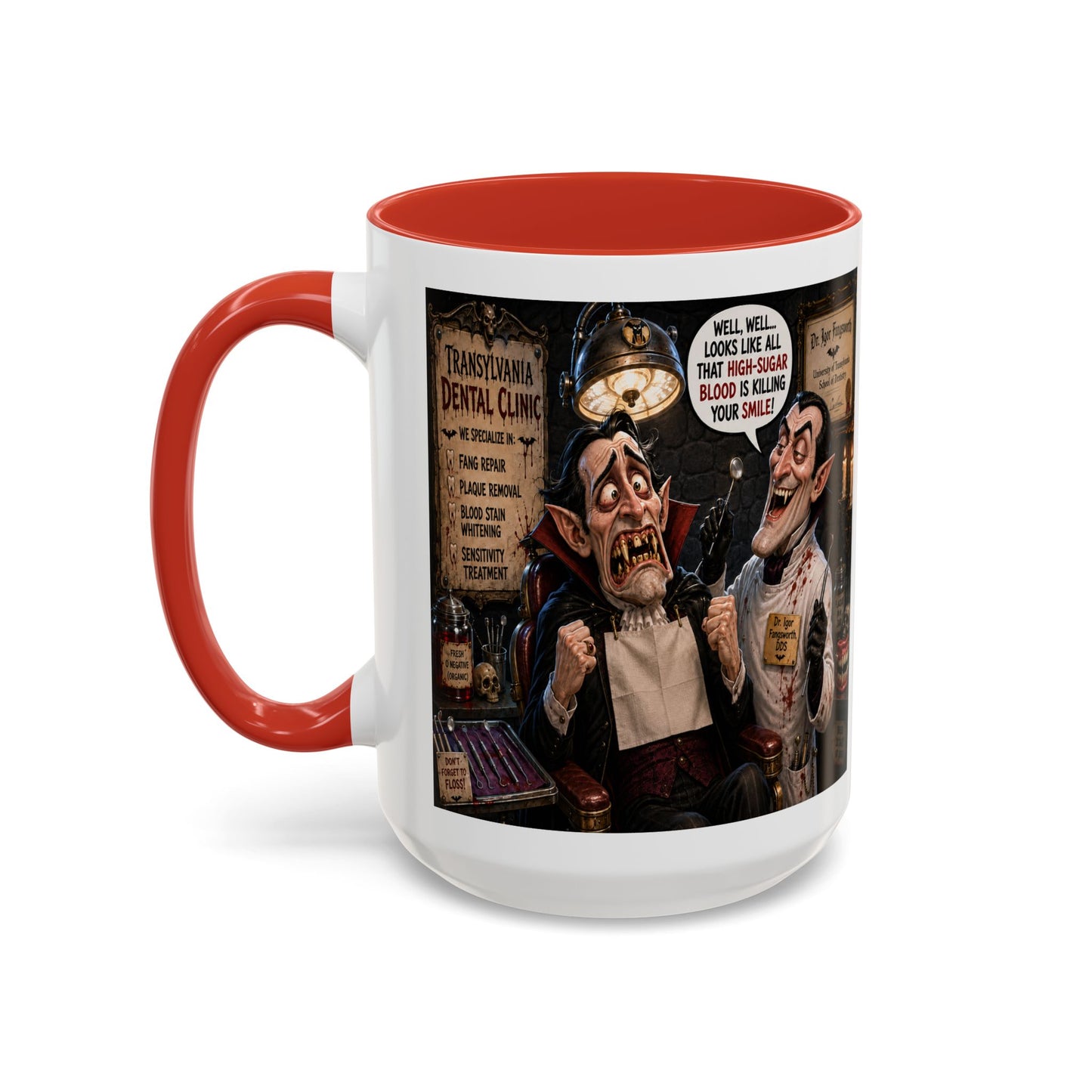 The Count’s Sugar Problem — Funny Vampire Halloween Mug (Accent Colors - Black, Red, Orange, Purple, Pink 11oz/15oz)