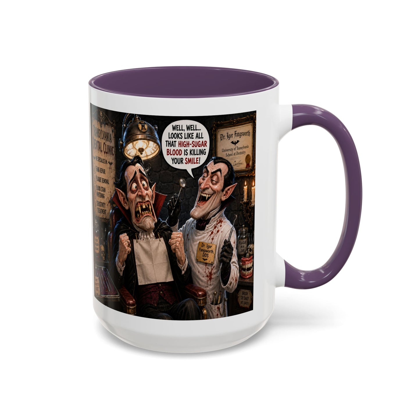 The Count’s Sugar Problem — Funny Vampire Halloween Mug (Accent Colors - Black, Red, Orange, Purple, Pink 11oz/15oz)