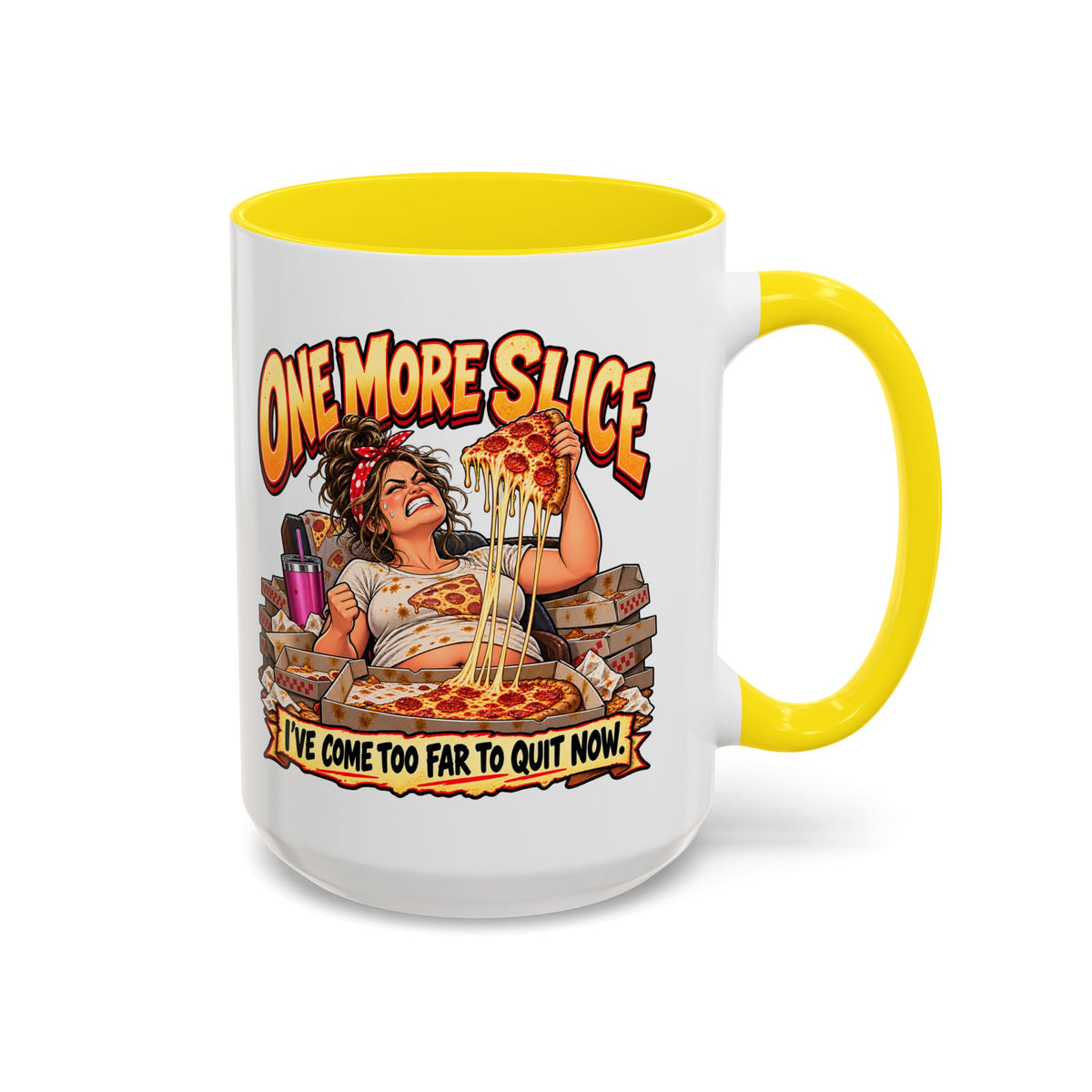 "One More Slice" – Fun Retro Female Pizza Lover - Accent Coffee Mug (11oz/15oz)