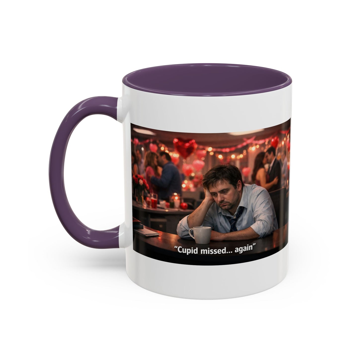 Cupid Missed… Again Funny Valentine Office Party Coffee Mug | Anti-Valentine Humorous Work Mug