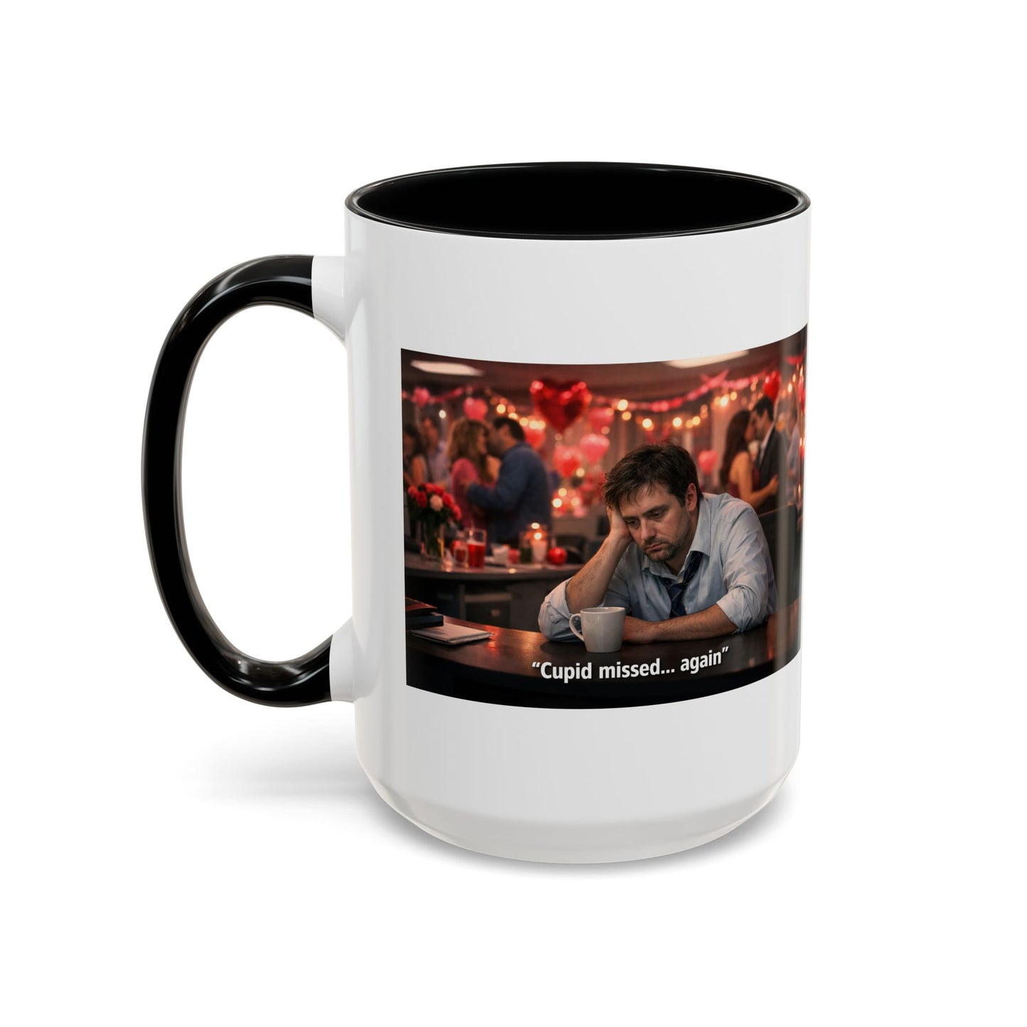 Cupid Missed… Again Funny Valentine Office Party Coffee Mug | Anti-Valentine Humorous Work Mug