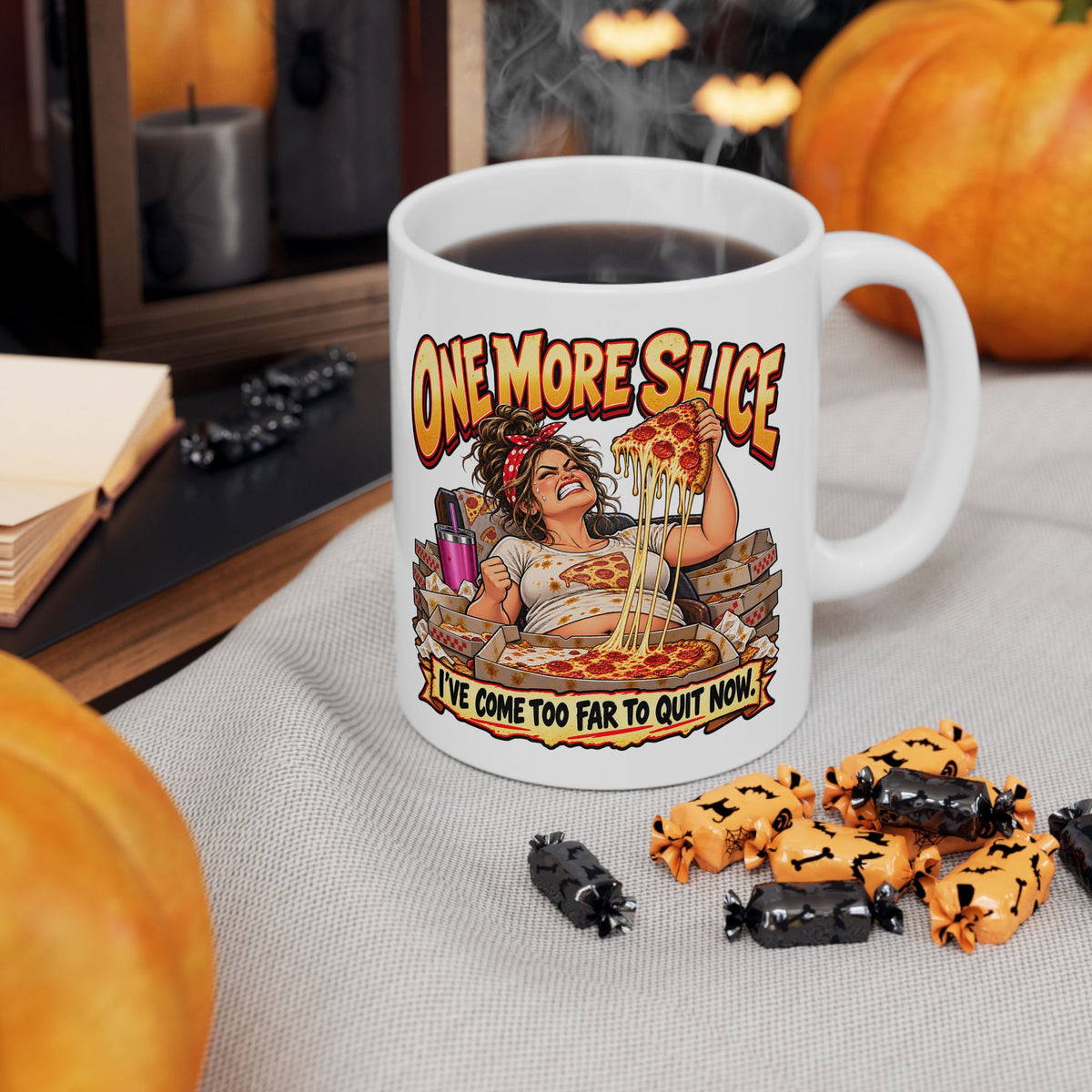 "One More Slice" – Fun Retro Female Pizza Lover Coffee Mug (11oz/15oz)