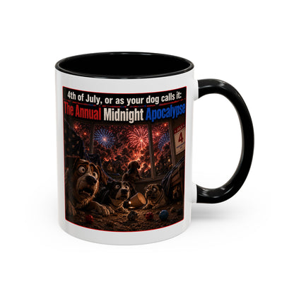 4th of July Dog Apocalypse Mug — Funny Fireworks Anxiety Accent Coffee Cup - Red, Blue or Black (11/15oz)