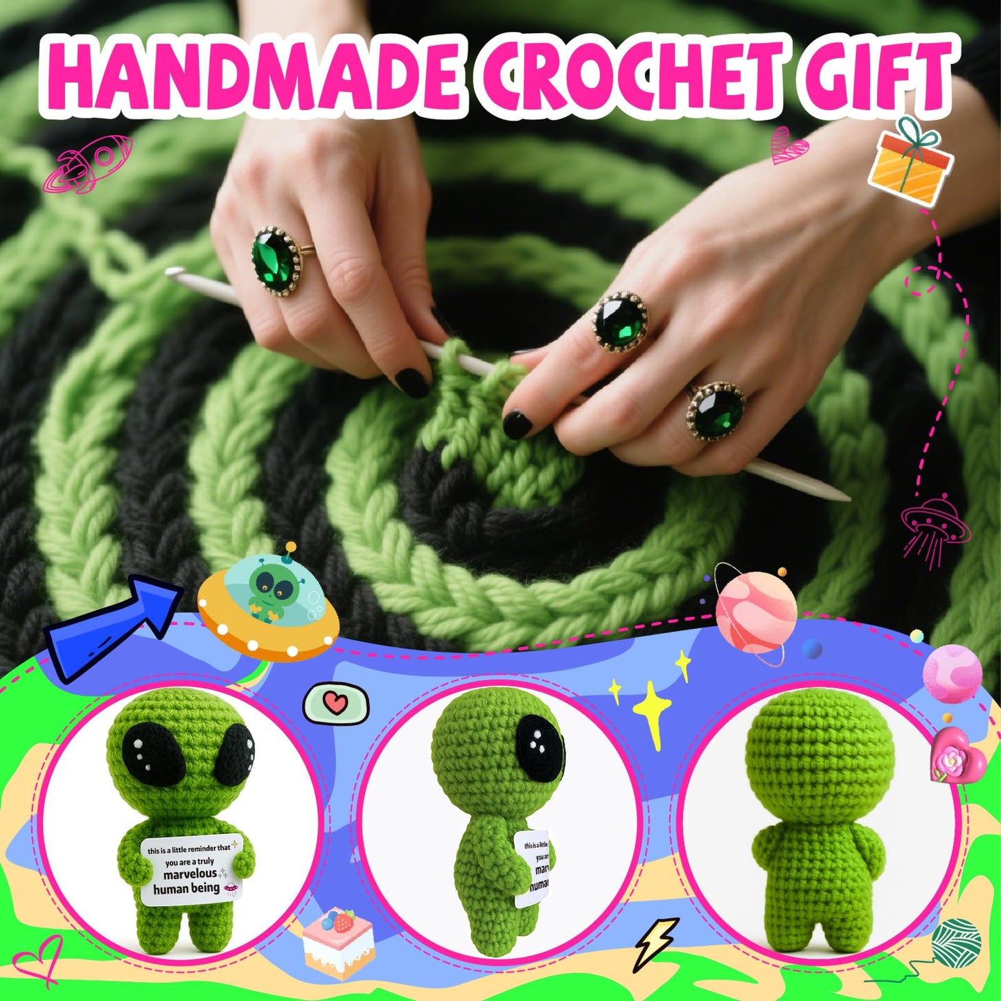 Valentine's Day / World UFO Day Funny Gag Crochet Alien Plush