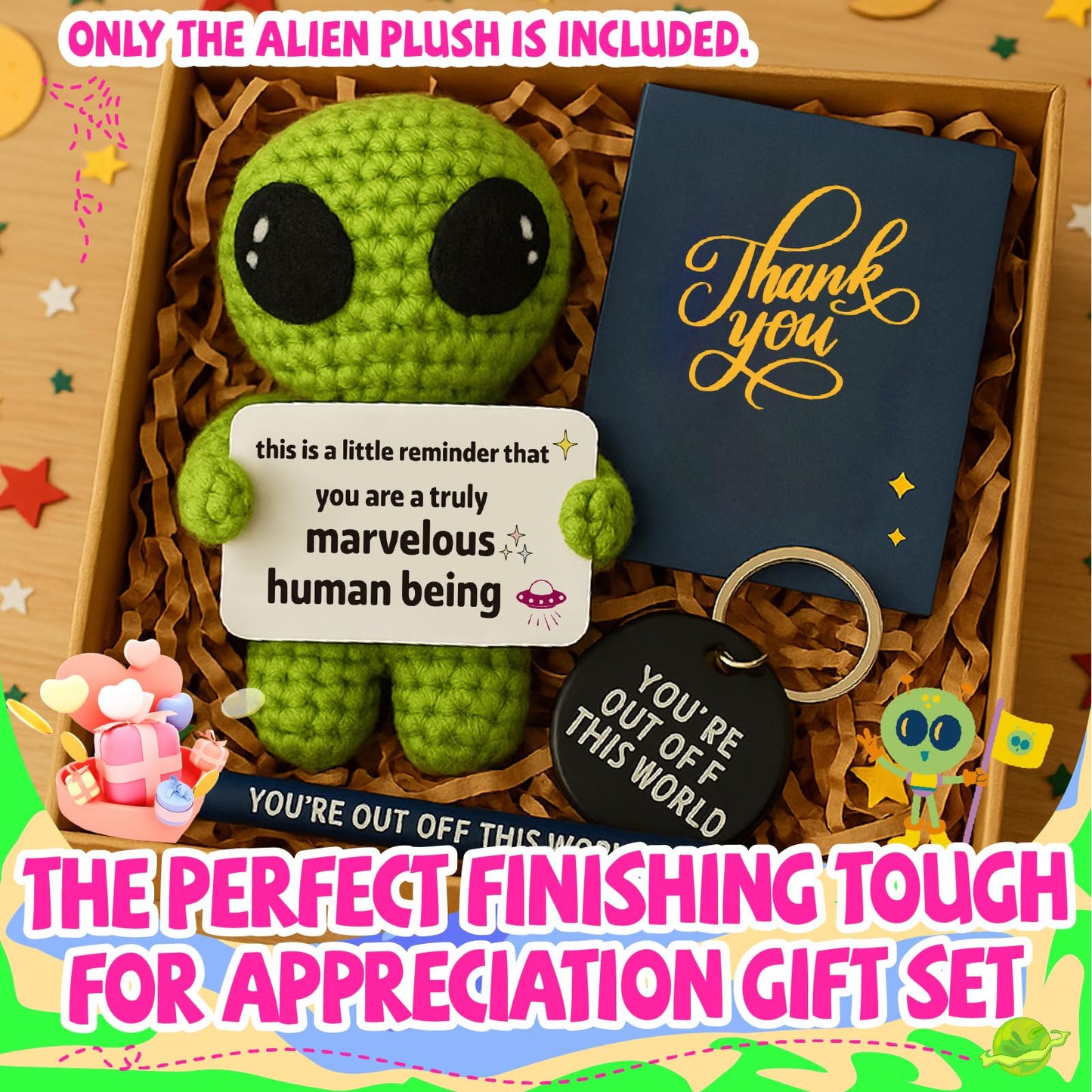 Valentine's Day / World UFO Day Funny Gag Crochet Alien Plush