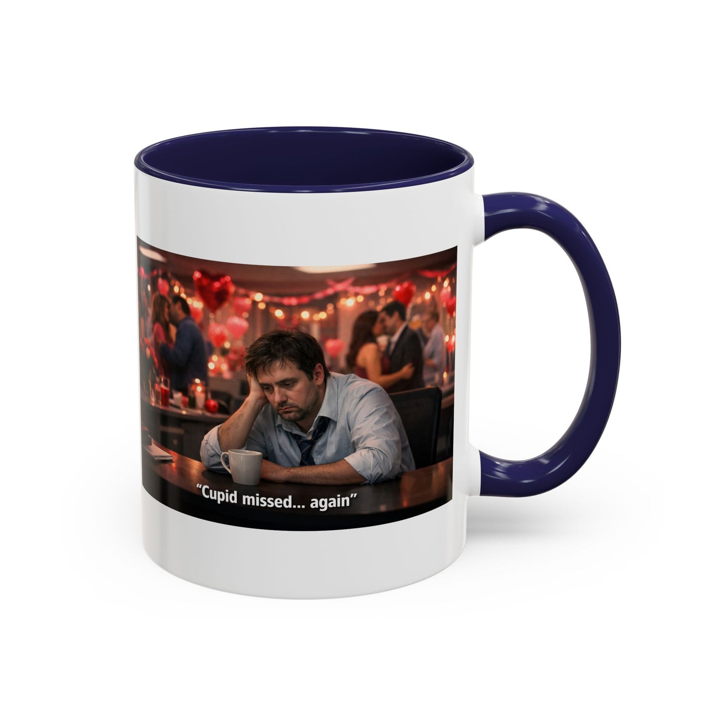 Cupid Missed… Again Funny Valentine Office Party Coffee Mug | Anti-Valentine Humorous Work Mug