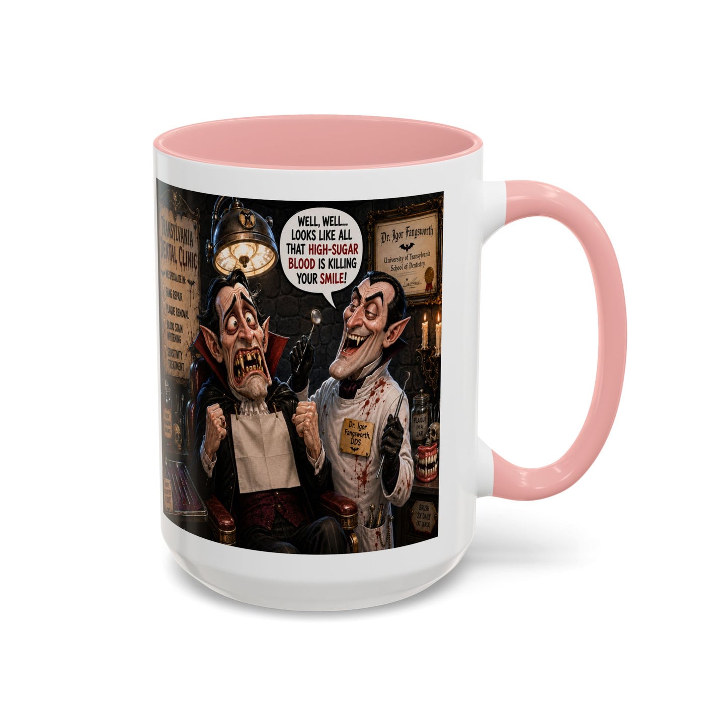 The Count’s Sugar Problem — Funny Vampire Halloween Mug (Accent Colors - Black, Red, Orange, Purple, Pink 11oz/15oz)
