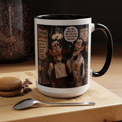 The Count’s Sugar Problem — Funny Vampire Halloween Mug (Accent Colors - Black, Red, Orange, Purple, Pink 11oz/15oz)