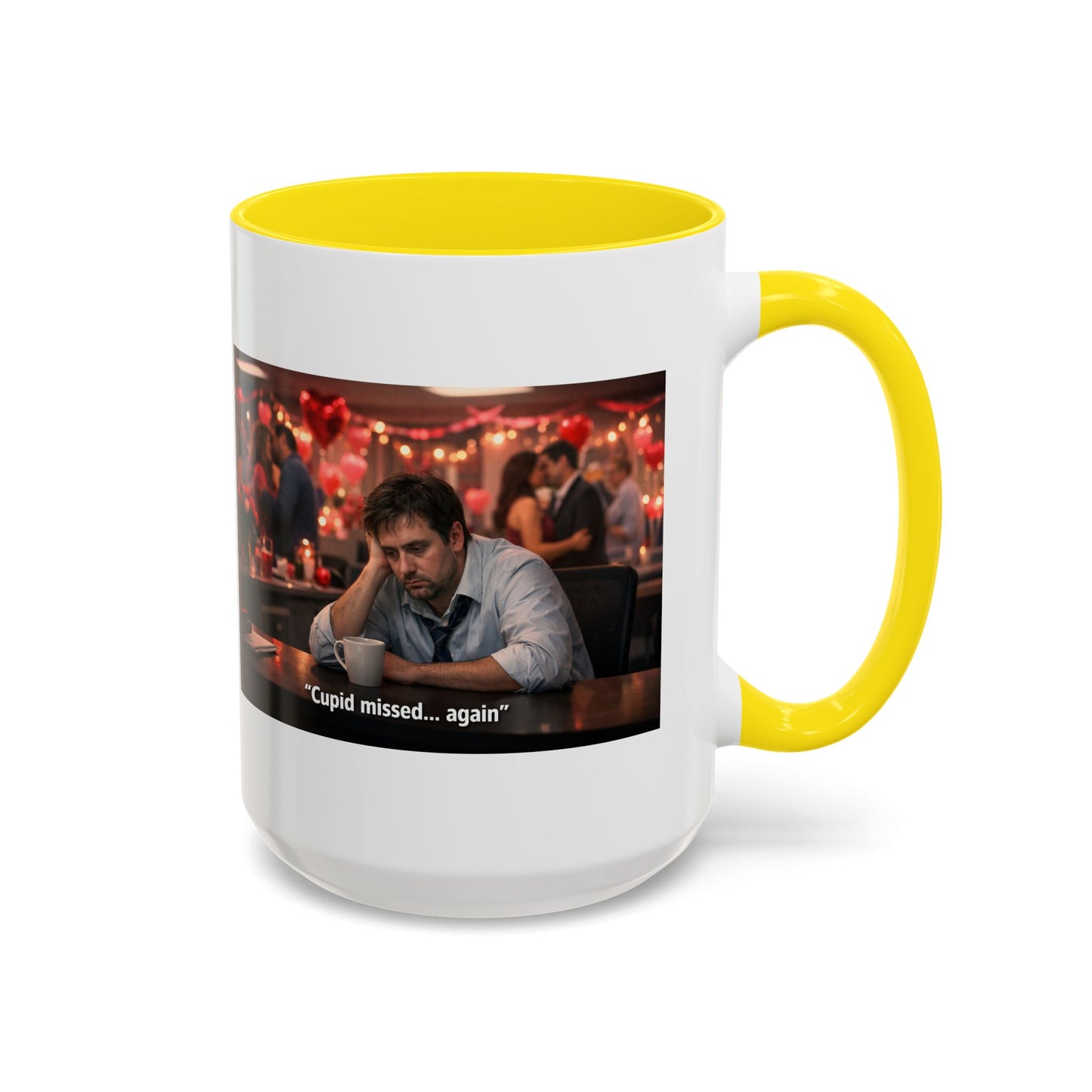 Cupid Missed… Again Funny Valentine Office Party Coffee Mug | Anti-Valentine Humorous Work Mug