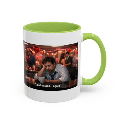 Cupid Missed… Again Funny Valentine Office Party Coffee Mug | Anti-Valentine Humorous Work Mug