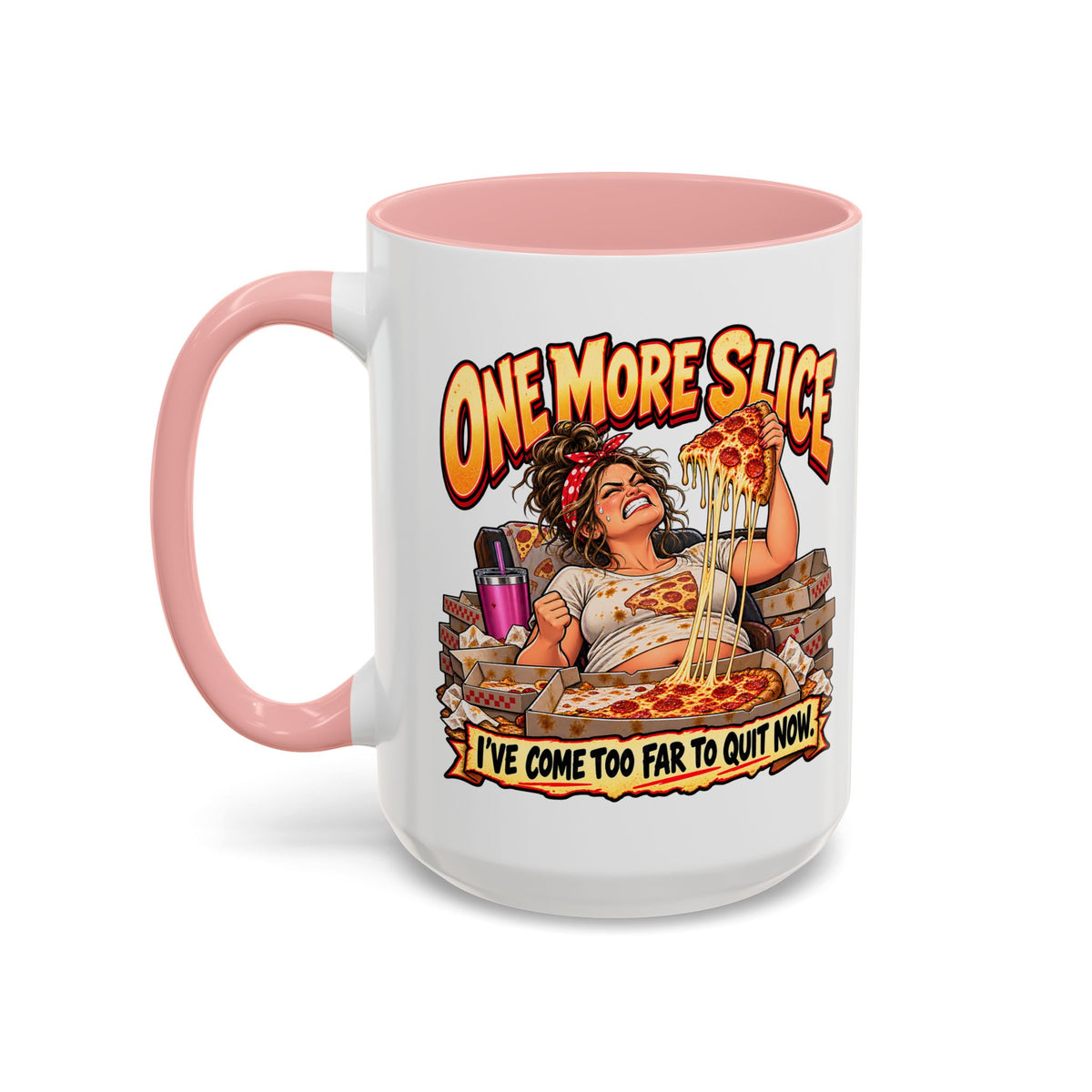 "One More Slice" – Fun Retro Female Pizza Lover - Accent Coffee Mug (11oz/15oz)