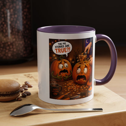 Accent Coffee Mug — Funny Halloween Pumpkin "The Pie Stories Are True?!"