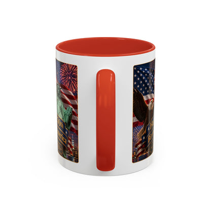Patriotic Coffee Mug - "Happy 250th Birthday America 1776–2026" - Red or Blue Accent Color